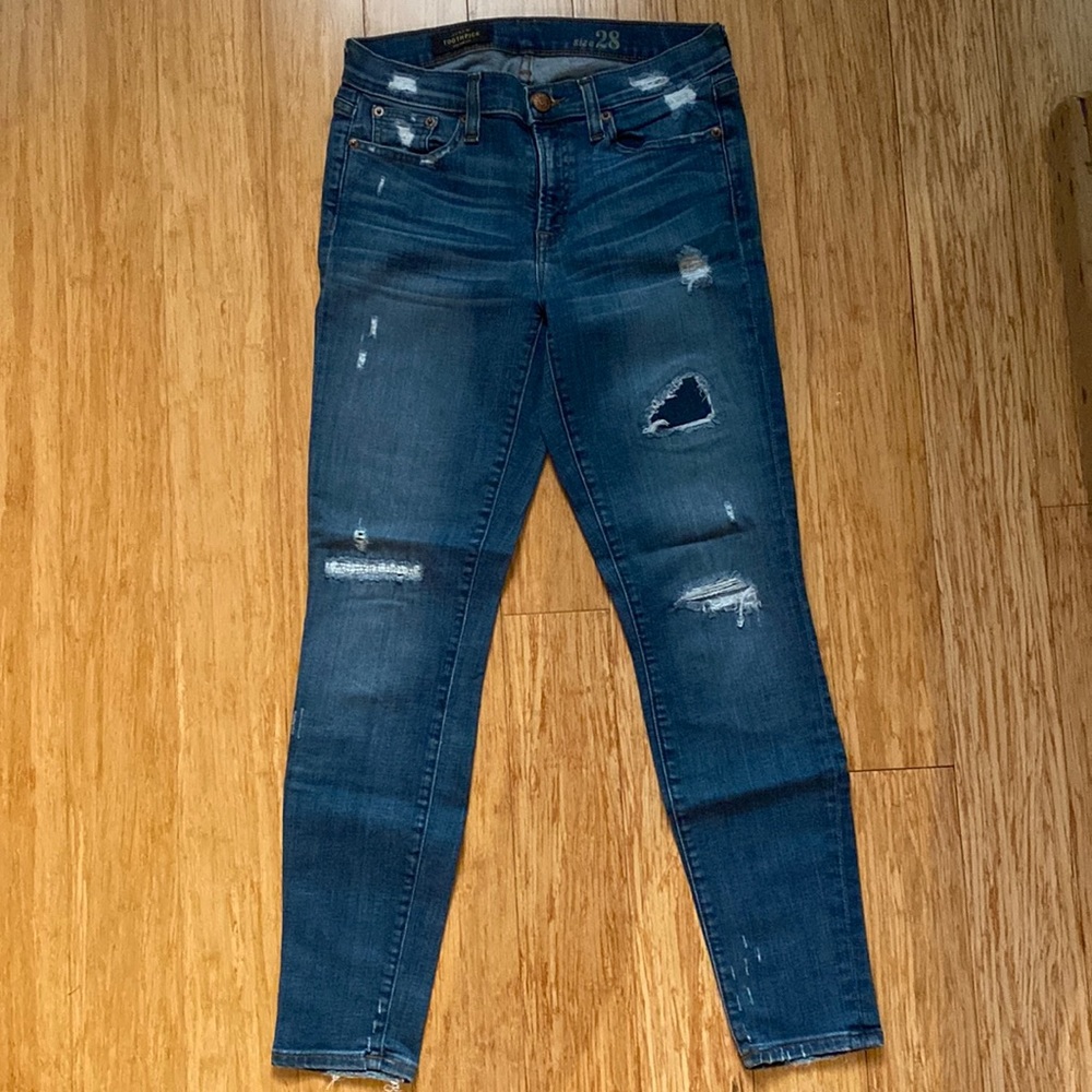 J. Crew Women’s Toothpick Blue Jeans, Distressed